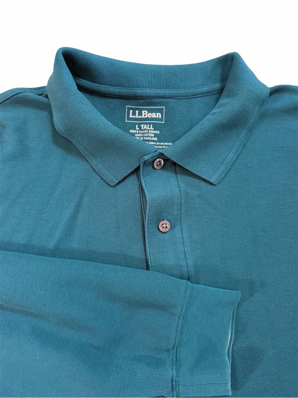 L.L. Bean Men's Teal Green Long-Sleeve Polo Shirt - Large Tall